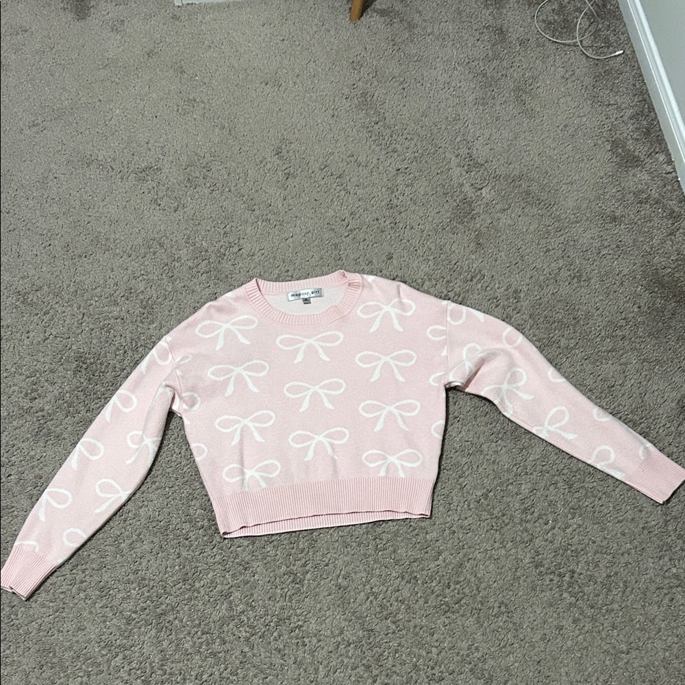 Madden Girl Pink Bow Pattern Sweater